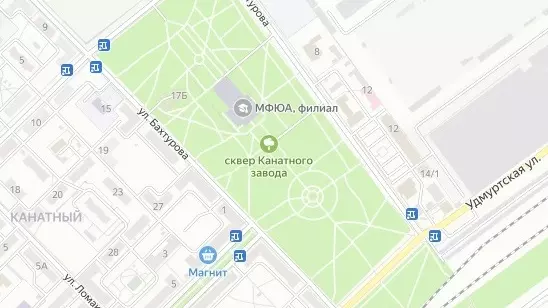 Вид на Канатный сквер в Красноармейском районе на карте и со спутника